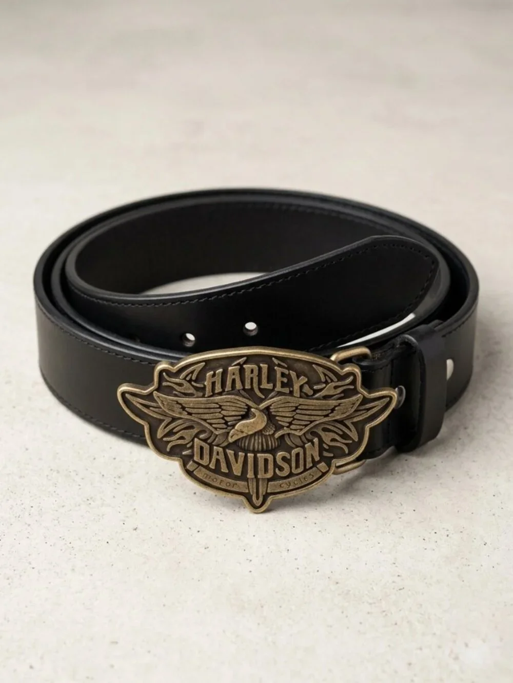 Harley-Davidson Genuine Leather Biker Belt Antique Gold Eagle Logo Buckle" - Picture 2 of 4